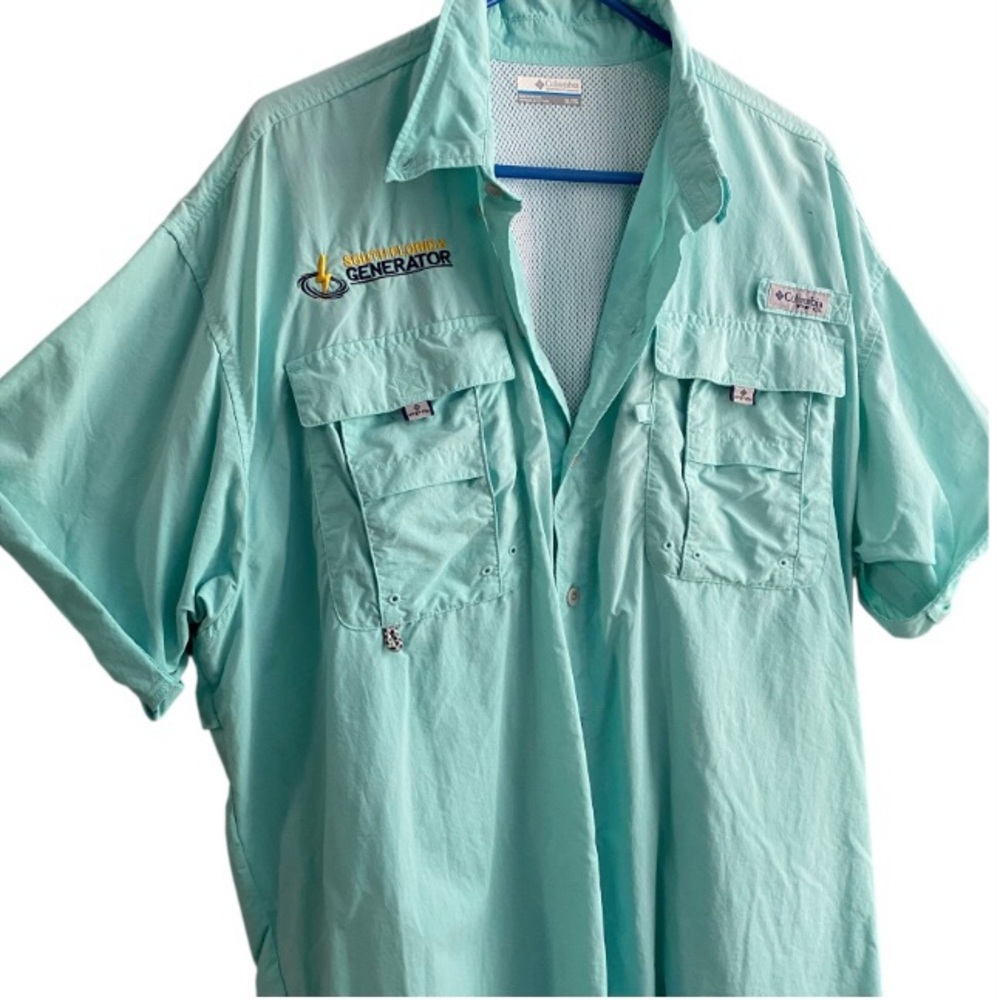 Columbia PFG Men's XL Teal Omni-Shade Vented Short Sleeve Fishing Shirt Pockets